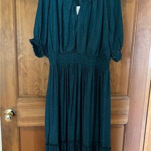 Green Tiered Maxi Sundress with Puff Sleeves